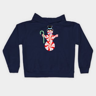 Cute Peppermint Snowman with Candy Cane Kids Hoodie